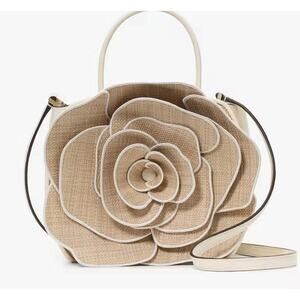 NWT KATE SPADE $449 FLORA ROSE STRAW CROSSBODY PURSE